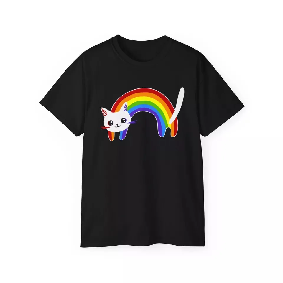 

Cute Rainbow Cat T-shirt Cat Lovers Gift Men's Unisex Cotton T-Shirt Size S-5XL