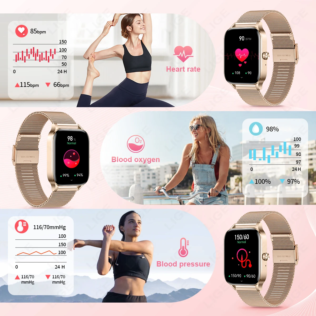 LIGE ファッションスマートウォッチ女性 1.85 インチ - Smartwatch Faces のレビューと価格