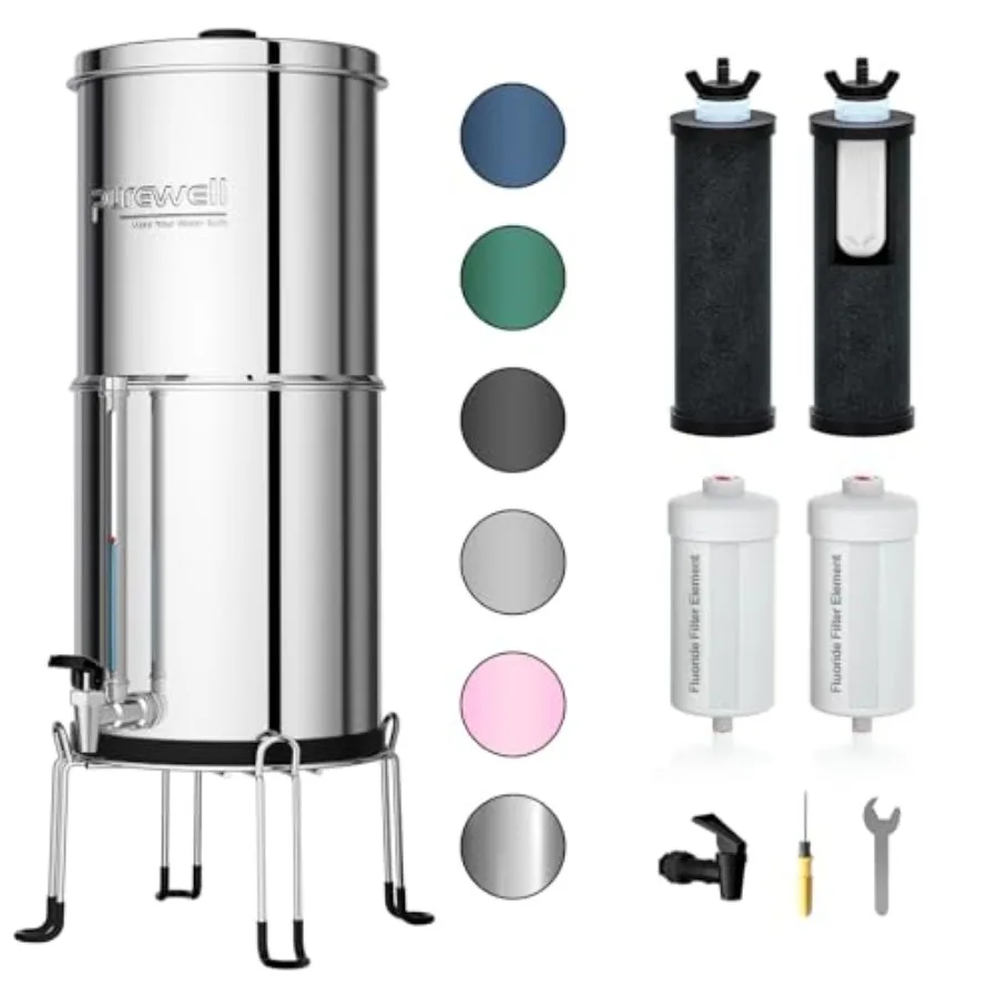 

8-Stage 0.01μm Ultra-Filtration Water Filter System 304 Stainless Steel Countertop System with 4 Filters Metal Water Level Spig