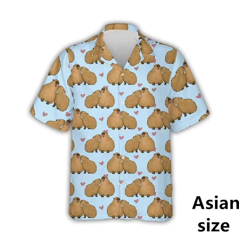 

Cute Cartoon Capybara Graphic Shirt For Men's 3D Printed Hawaii Aloha Beach Summer Unisex Short Sleeve Button Lapel Shirt Hot