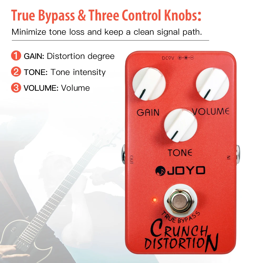 JOYO JF-03 Crunch Distortion Guitar Pedal Rock Distortion Sound Pedal with Tone & Gain & Volume Control British Classic Effect view 4