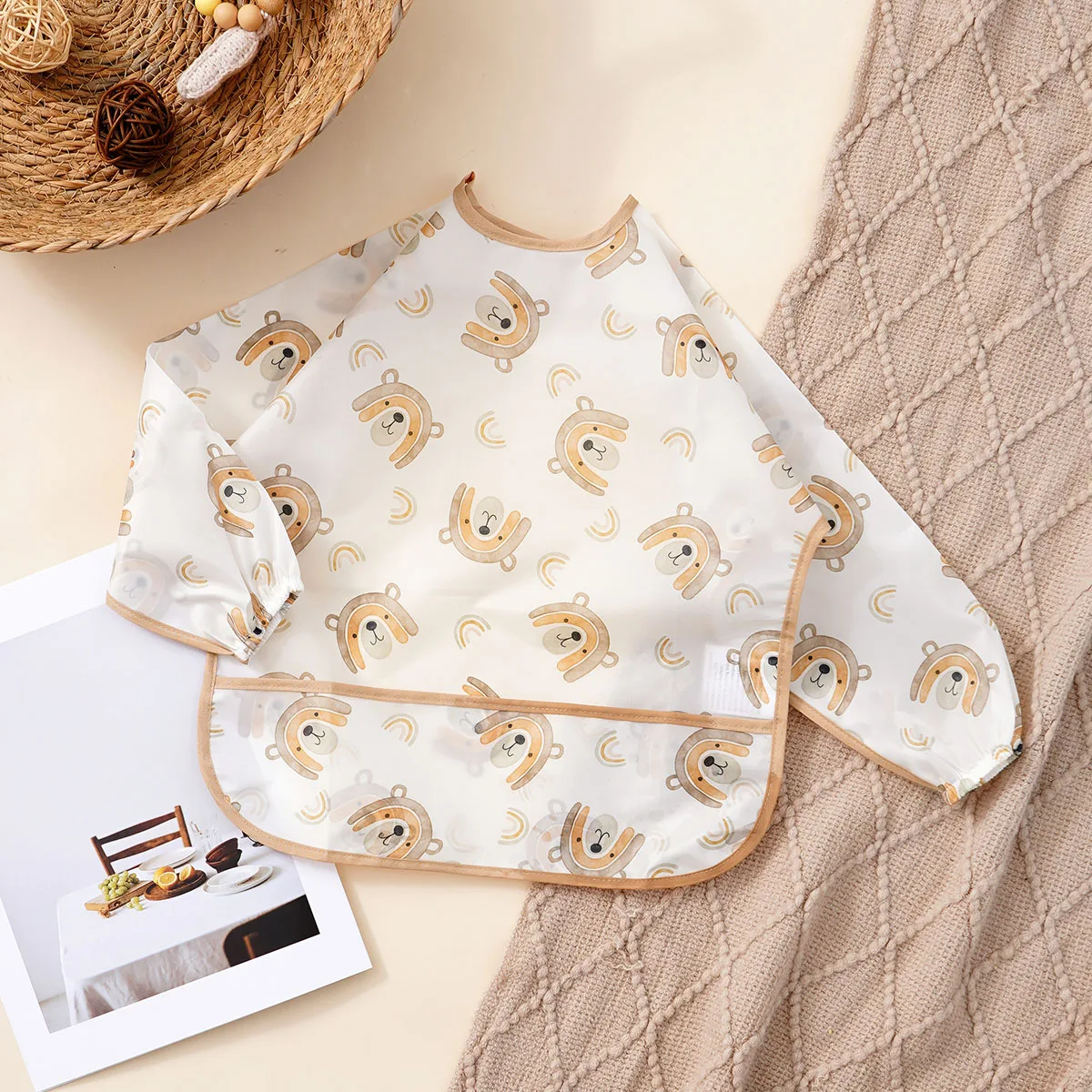 Long-Sleeve Baby Bib Machine Washable Quick-Drying Universal Fit for High Chairs Strollers Tables Ideal for Infants
