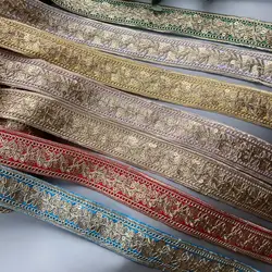 1 Yards 4cm Gold Thread Lace Water Soluble Embroidery Garment Accessories Color Sequins Embroidered Barcode Hand-Woven Ribbon