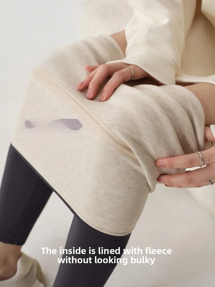 Thiened Fce Pantalones de yoga de cintura alta Pantalones de piel de arca de fitn para mujer Otoño Invierno Cálido Control de barriga Base de levantamiento de glúteos Lay...