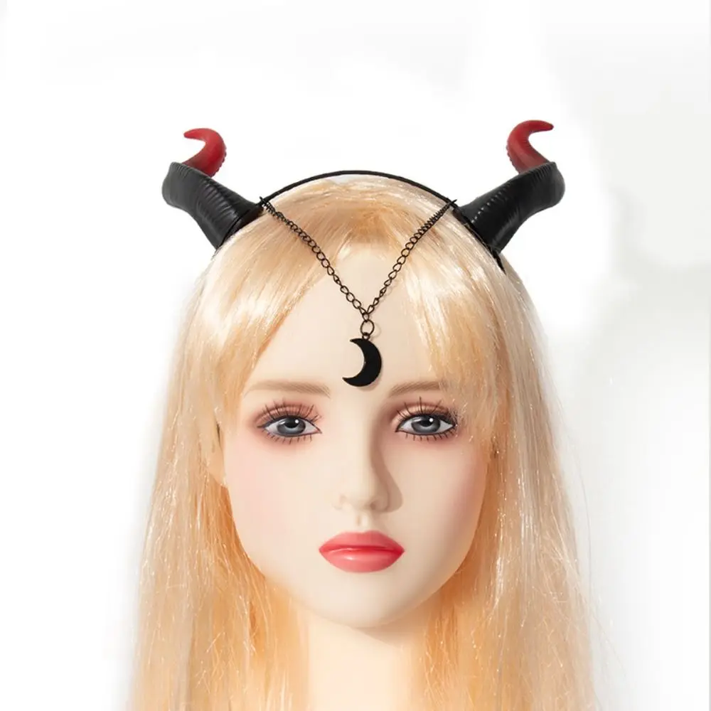 Black Red Devil Horn Headband Gothic Animal Headwear Demon Hair Hoop Witch Ox Horns Halloween Hair Band