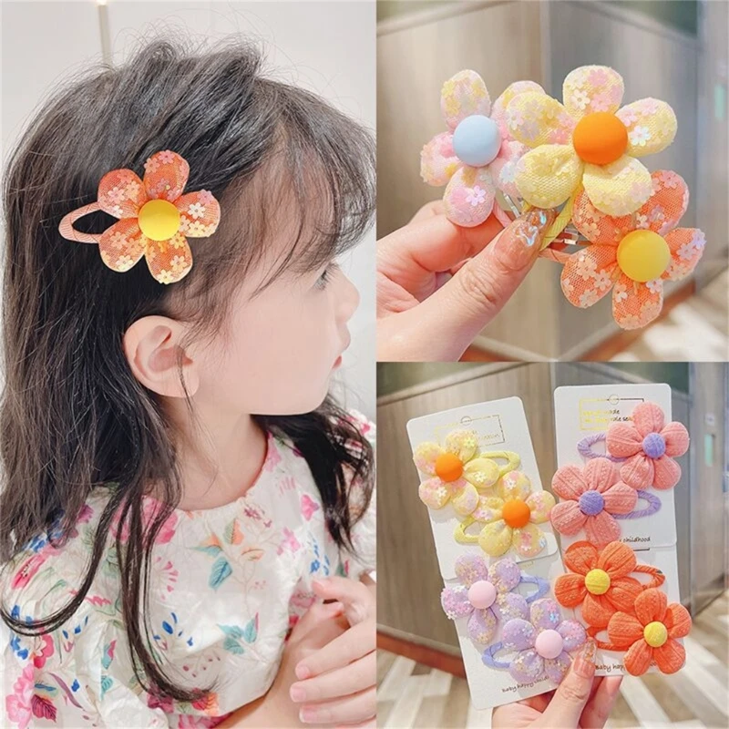 【2-Piece Set】Children's Cute Fabric Flower Pair Clip Hair Accessories Girl Hairpin Temperament Clip Baby Headdress Wholesale