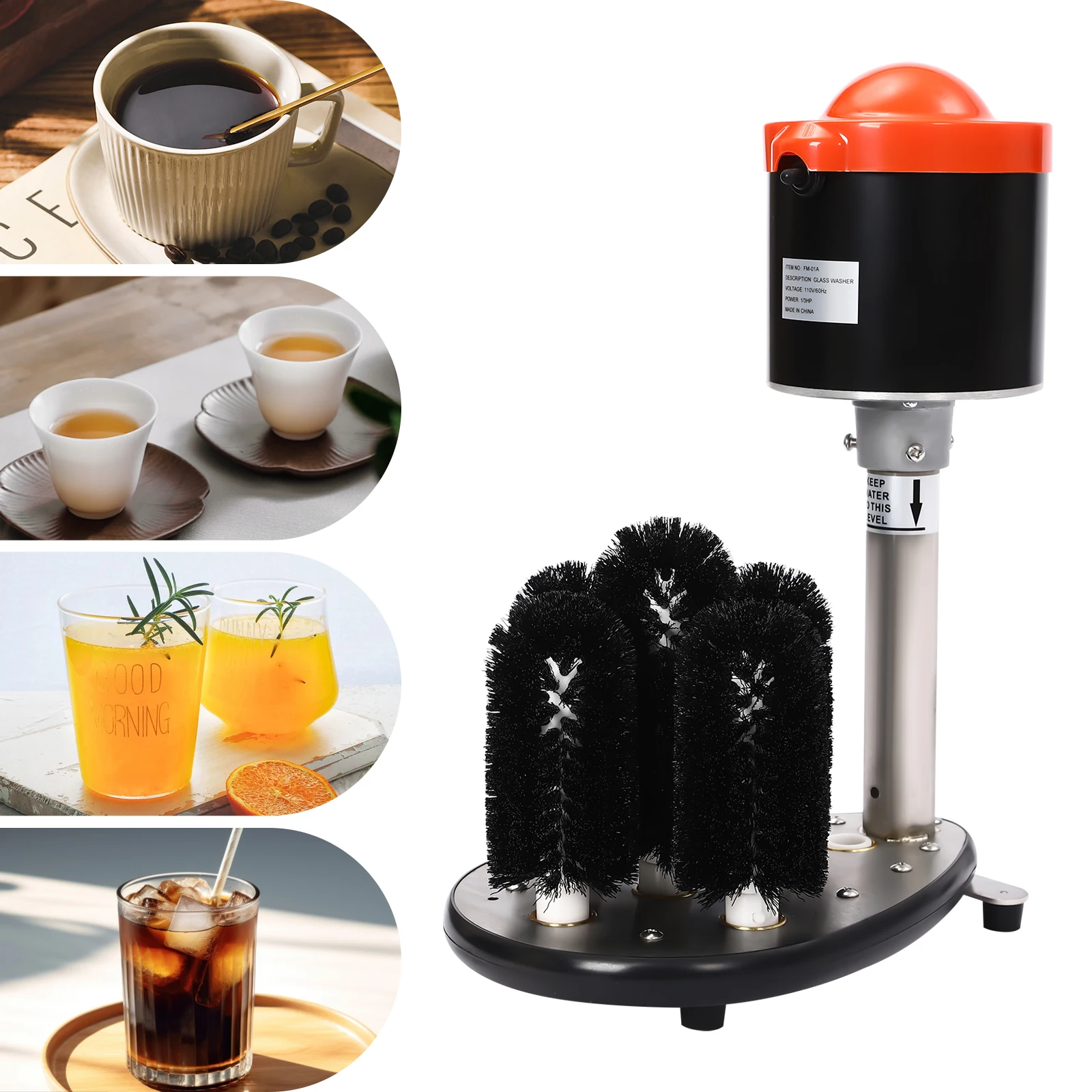 

IPX3 Waterproof Glass Cup Washer with 5 Brushes 240RPM Electric Cup Washe Electric Commercial Wine Glass Cleaning Machine