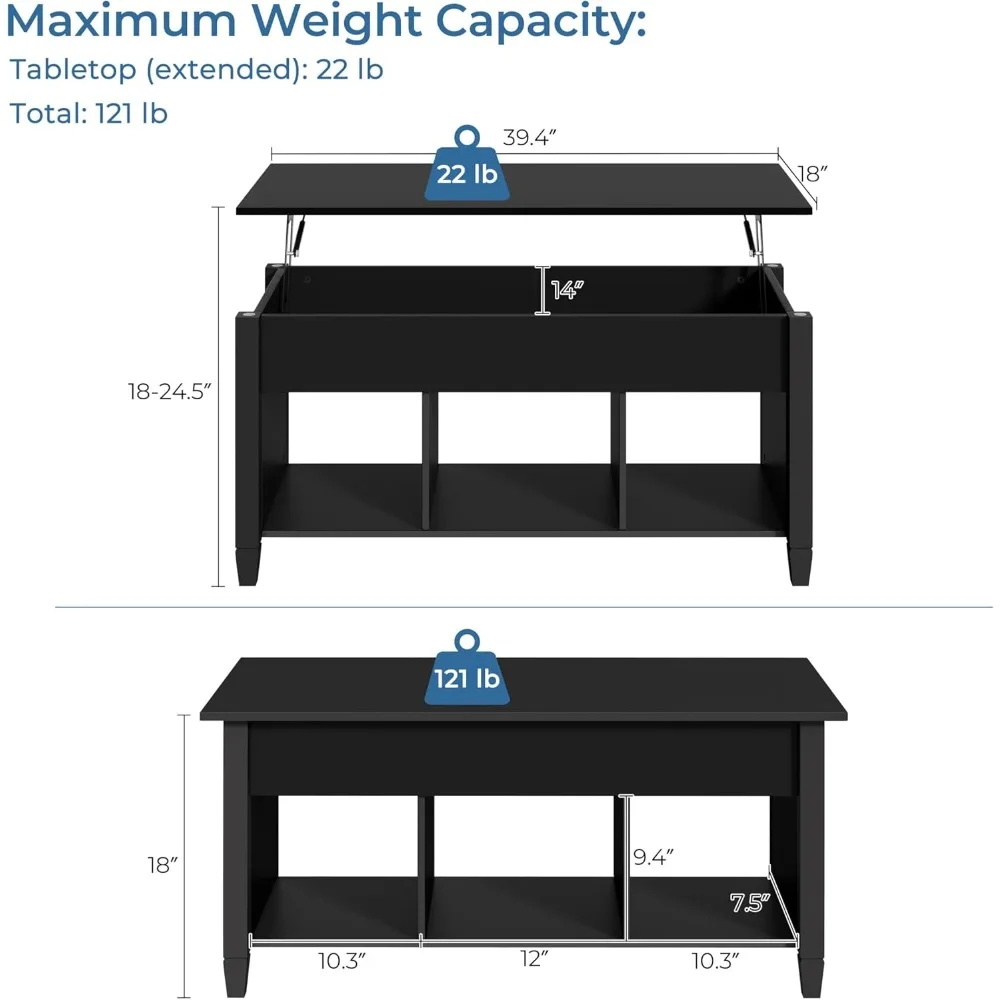 Coffee Table, Lift Top Coffee Table w/Hidden Storage Compartment & Lower 3 Cube Open Shelves, Lift Tabletop Center Tables for L