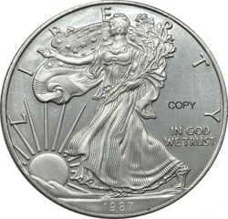 United States 1987 S Liberty Silver Plated Eagle Bullion 1 One Dollar US Copy Commemorative Coin Ww2 Moneda Collectible Coins