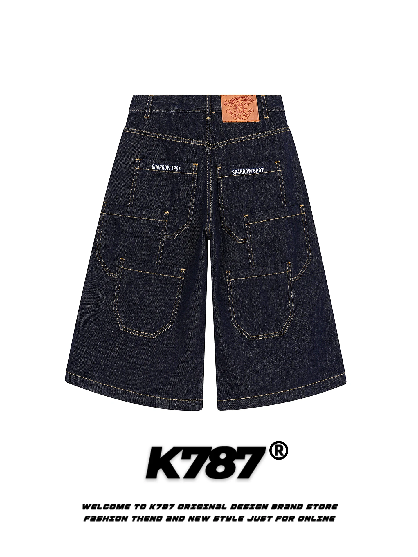 

Мужские джинсы K787 American Streetwear с высокой талией, многокарманные, из денима, свободного кроя, прямые, широкие, укороченные (7/8)