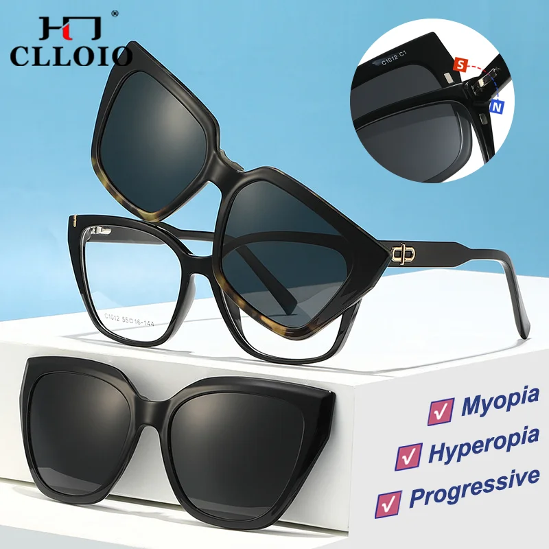 

CLLOIO Anti Blue Light Detachable Magnetic Clip-on Polarized Sunglasses Anti Blue Light for Myopia Reading Prescription Glasses