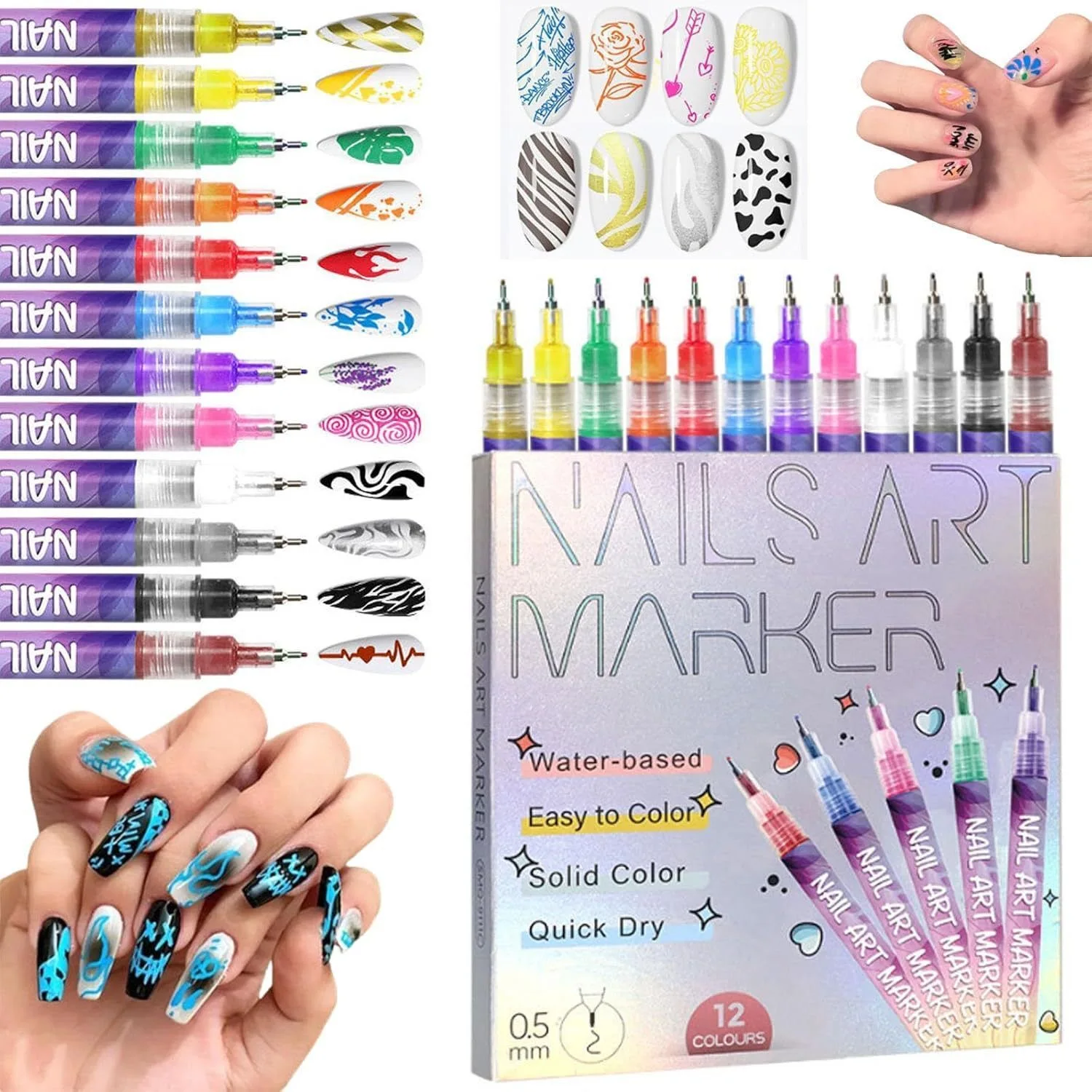 12Pcs Colorful Waterproof Nail Art Graffiti Pens 3D Abstract Line Drawing Liner DIY Manicure Painting Nail Tools Set