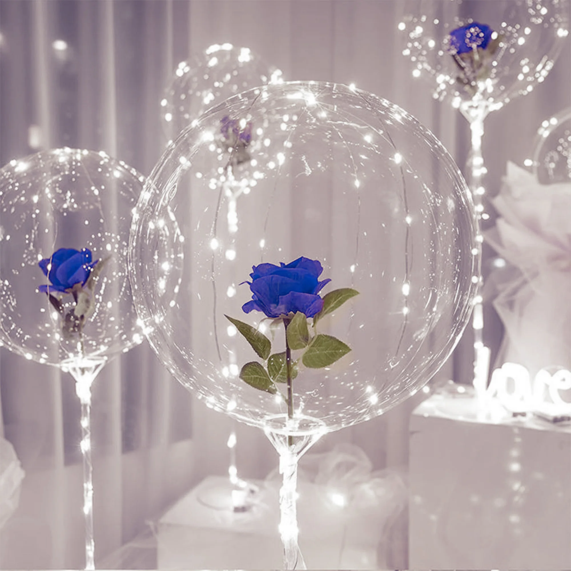 LED-Licht Rosenstrauß Transparenter Wellenballon, Geeignet für Hochzeiten, Jubiläen, Geburtstage, Valentinstag, Brautparty – Detail 3