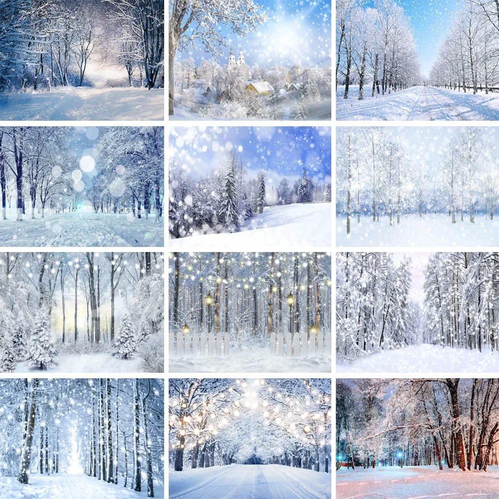 

Winter Backdrop Frozen Forest Wonderland Snow Landscape Pine Tree Photography Background Photophone Photo Studio Christmas Props