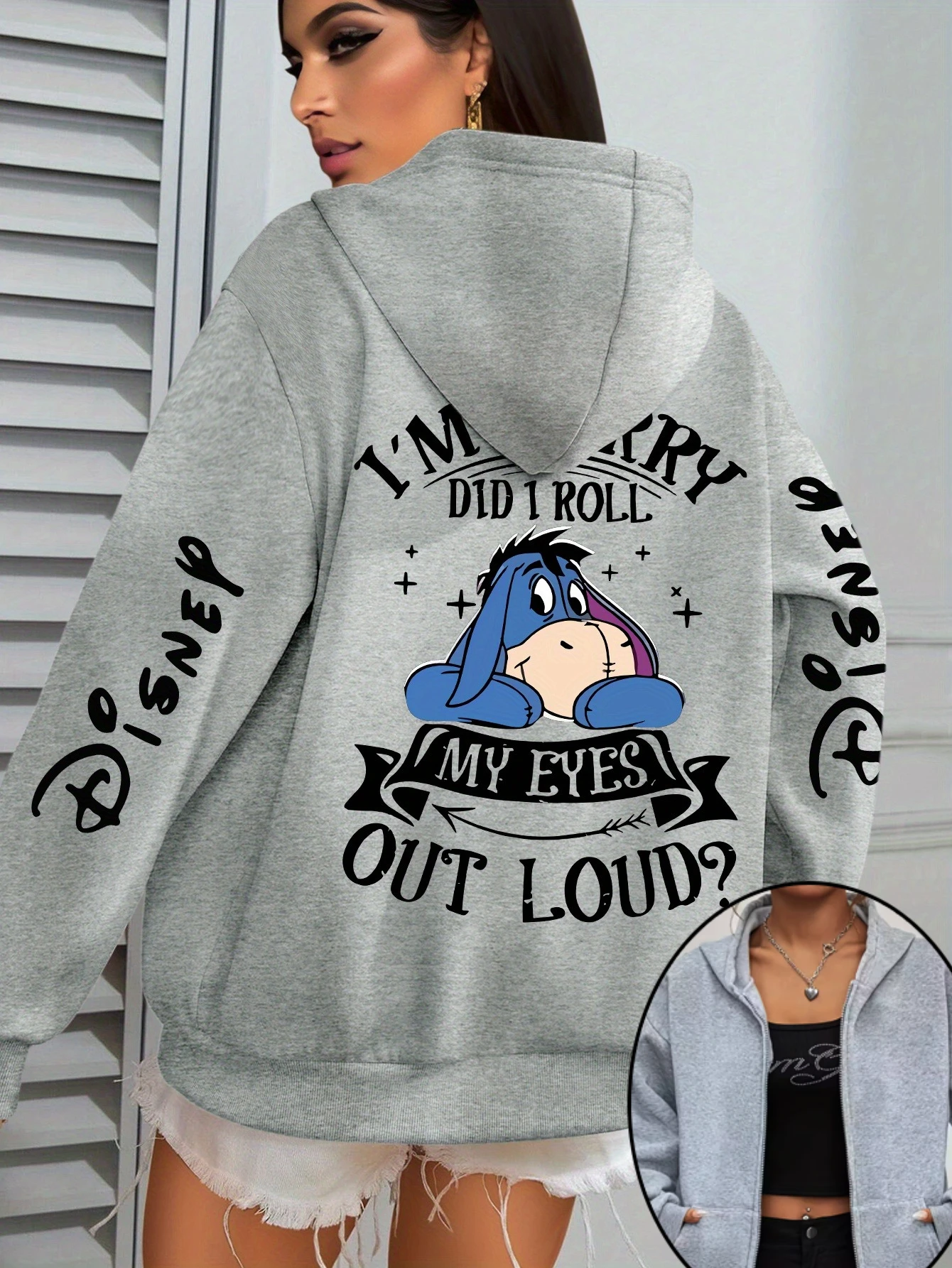 Disney Winnie The Pooh Eeyore Zipper Hoodies Sweatshirt Fleece Women's Men Cotton Autumn Winter Pullover Oversized Coats Tops