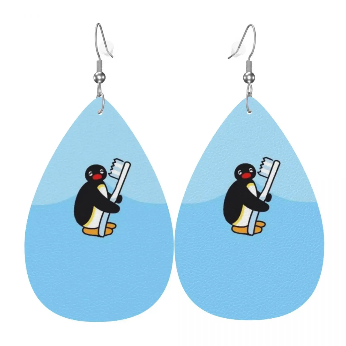 

Custom Noot Noot Pingu Leather Teardrop Earrings for Women Leather Earrings Penguin Merch Lightweight for Parties Holidays