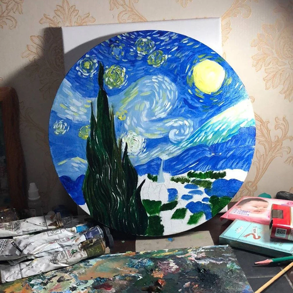 

2 pcs 20Cm Round Wooden Stretched Canvas Panels Cotton Thick Painting Frames For Artists Oil Acrylic Gouache Tempera White