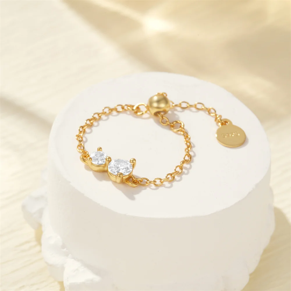 ROXI 925 Sterling Silver Luxury Zircon Pearl Regulowany łańcuszek Pierścionek dla kobiet Mężczyźni Jednorzędowa cyrkonia Biżuteria ślubna Pierścionek na imprezę — zdjęcie 7