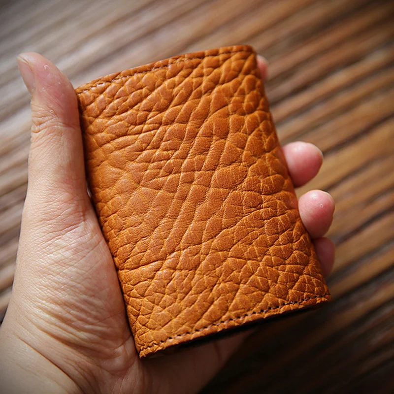 Genuine Leather Credit Card Holder Wallet For Men Vintage Handmade Short ID Business Coin Purse Money Bag Organizer