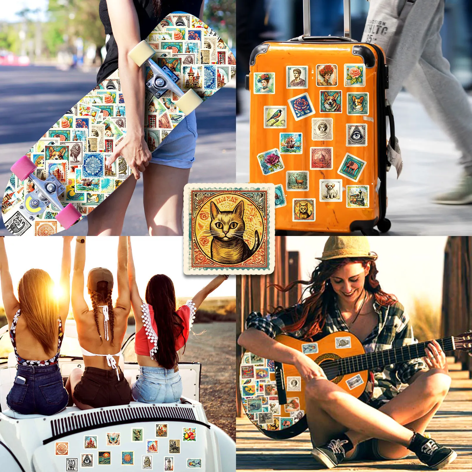 50/100PCS Retro Stamp Style Sticker European Theme Decor Decals Mobile Phone Laptop Diary Guitar Car Luggage Stationery Stickers