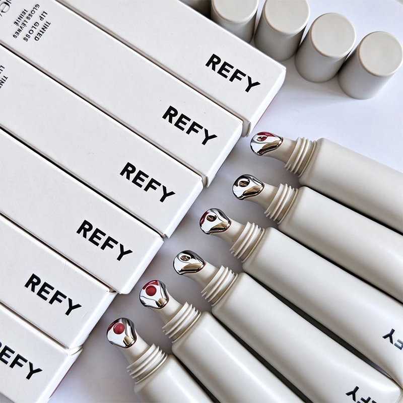 REFY Tinted Lip Gloss Hydrating Plumper with Metal Applicator Long Lasting Shiny Lip Balm Makeup Non-sticky Lip Tint Cosmetics