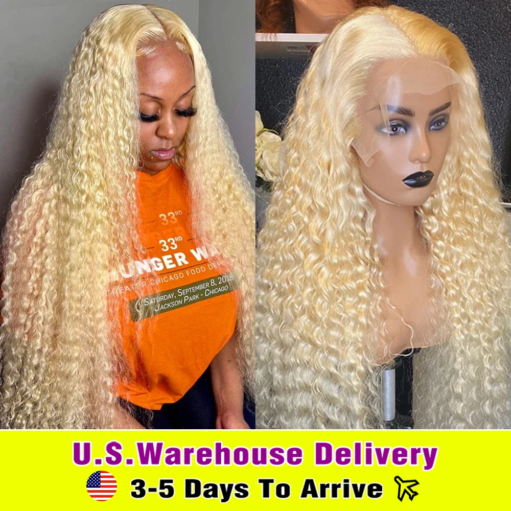 13x6 Hd Lace 613 Deep Wave Frontal Wig Human Hair 180% Brazilian Curly Blonde Wig For Women Glueless Preplucked Ready To Go