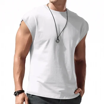 Independent -station -24 -cross-border men's summer new sleeveless t-shirt youth casual loose solid color thin shoulder t-shirt spo 1