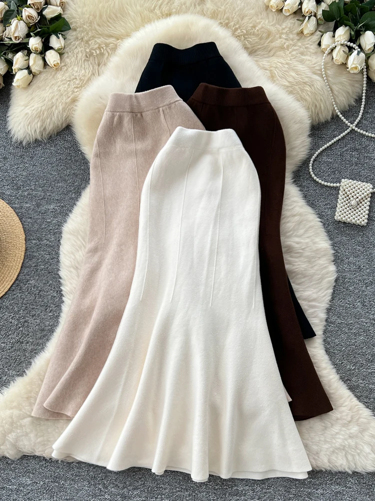 

Ele Knitted Fi Tail f Skirt Women's Sle High Waist Slim Fit Bodycon Sweater Dr Gentle Wind Ci Commute Polyest...