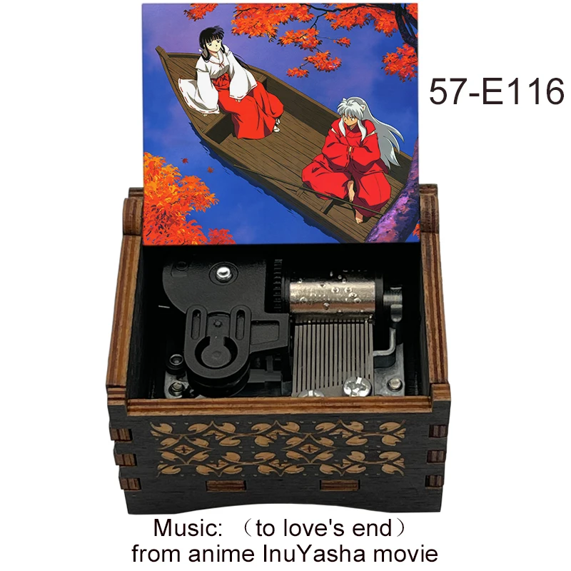 InuYasha To Love's End Black Music Box Automatic Knob Clockwork Type Lovers Lucky Mascot New Year Birthday Gift Home Decoration