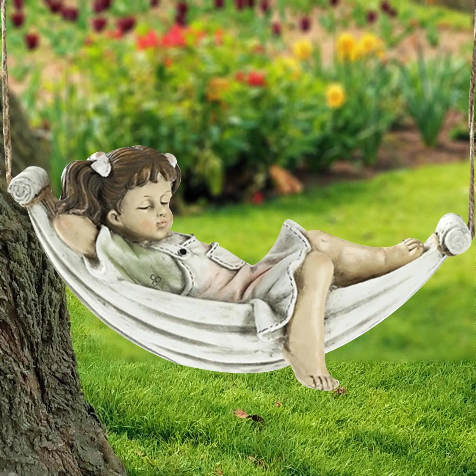Resin Garden Statue, Girls on Swing Hammock Outdoor Tree Hanging Hanging Decoration, Creative Girls Landscape Gifts