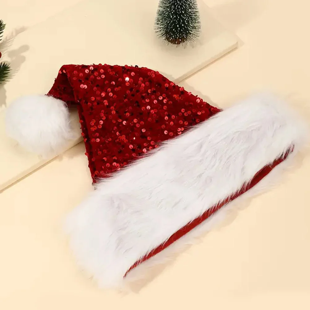 

Christmas Sparkly Sequin Santa Hat for Adults Kids Double Layer Glittery Xmas Party New Year Festivities New Year Santa Hat