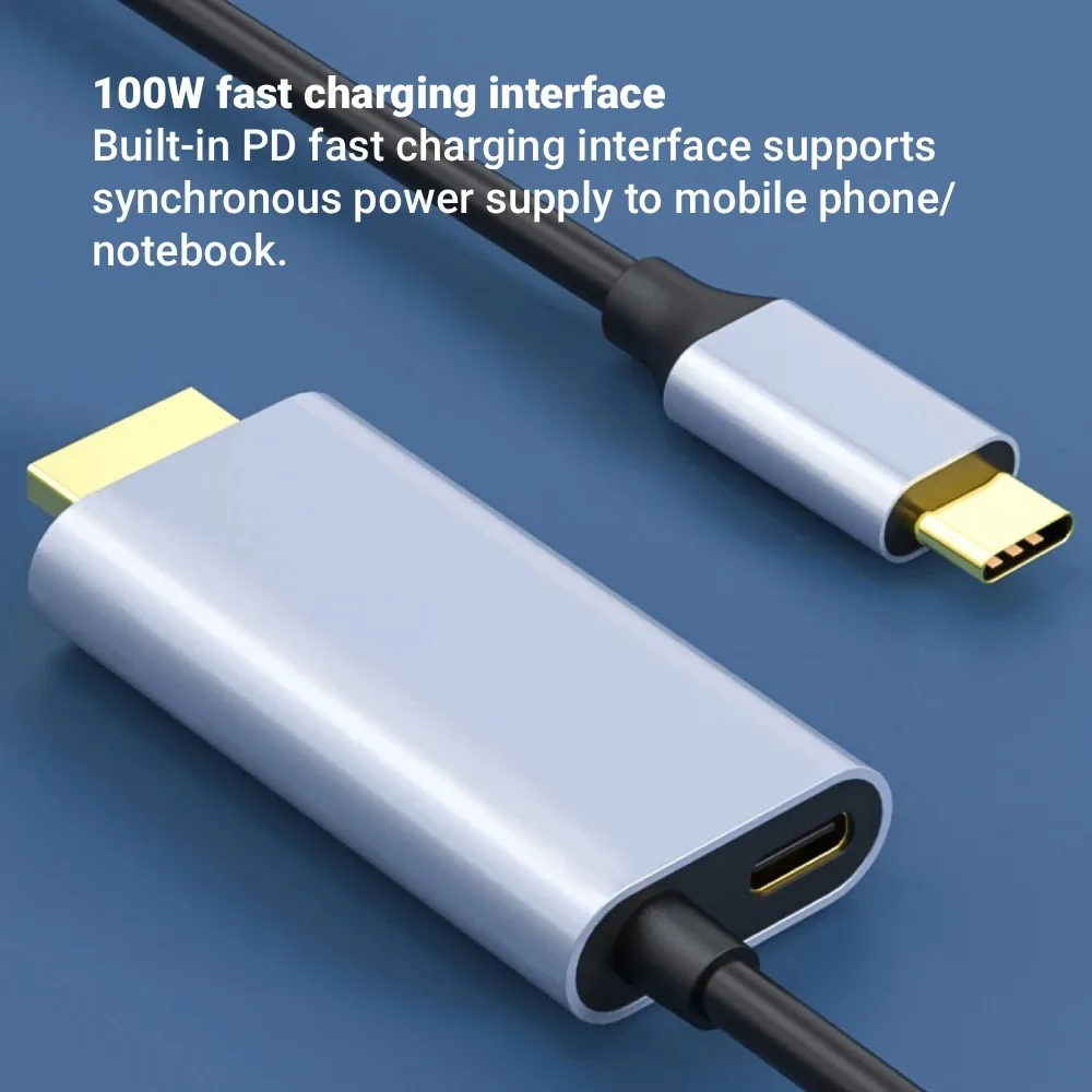 Type C to HDMI-compatible Cable 4K 60Hz/30Hz HDTV Adapter with 100W PD Charging Compatible with Laptop Tablet Mobile Phone
