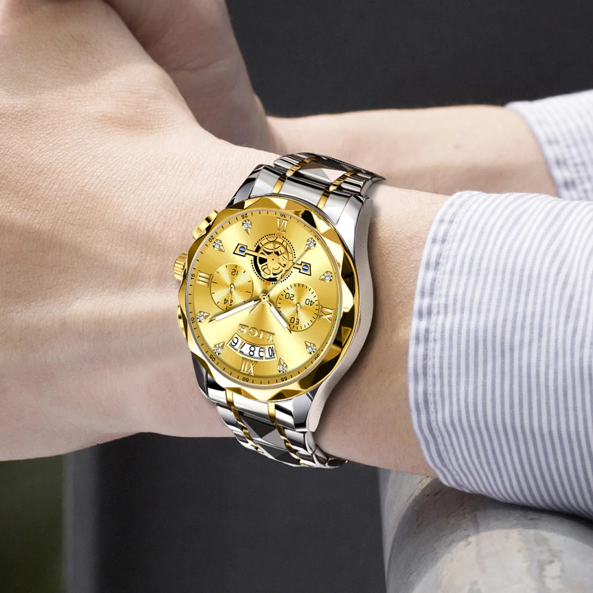 Reloj Hombre Orologi da uomo d'affari di lusso Orologi da polso al quarzo impermeabili Calendario Cronografo luminoso Orologio da uomo in acciaio inossidabile