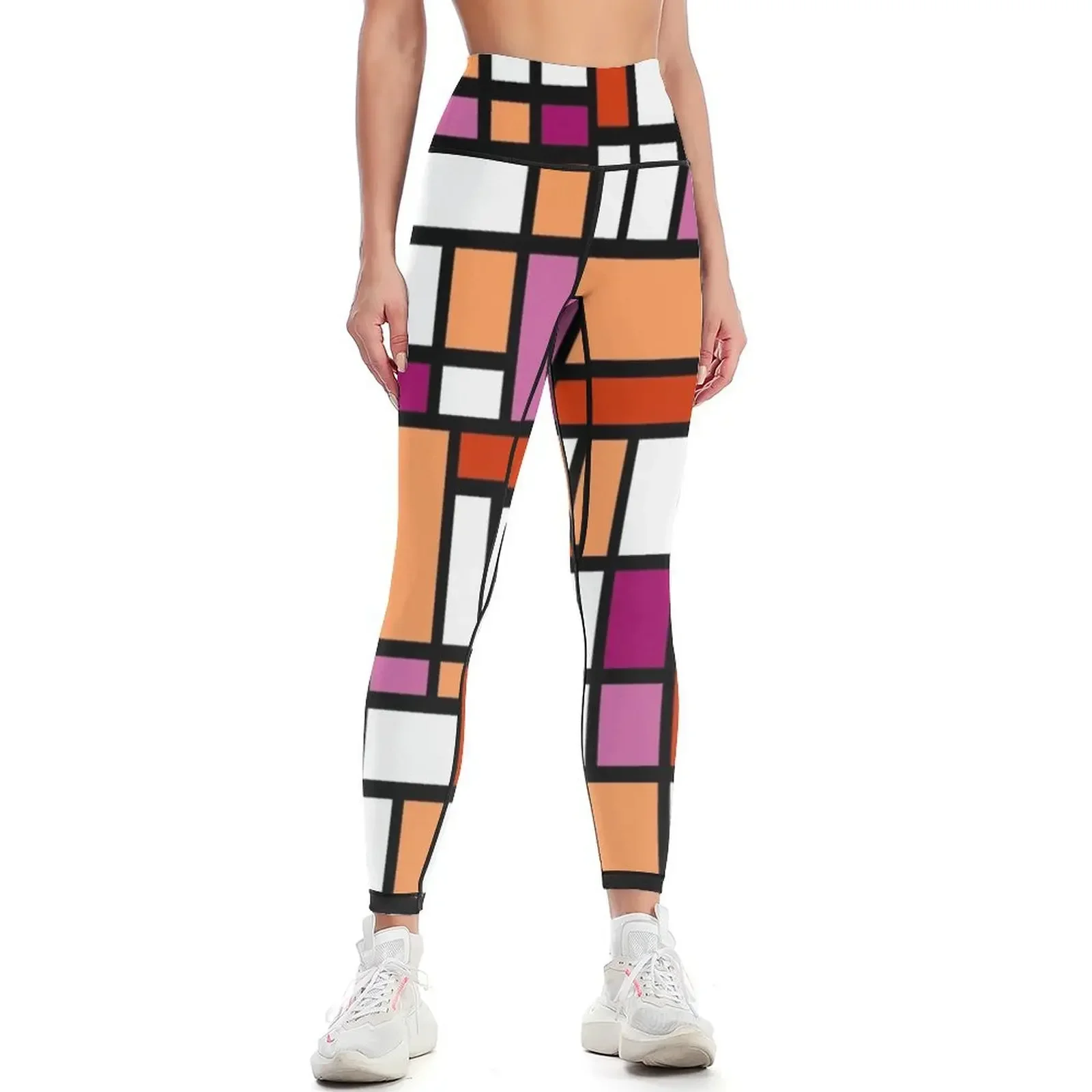

65 MCMLXV LGBT Lesbian Pride Sunset Flag Mondrian Color Block Pattern Leggings legging gym harem pants gym top Womens Leggings