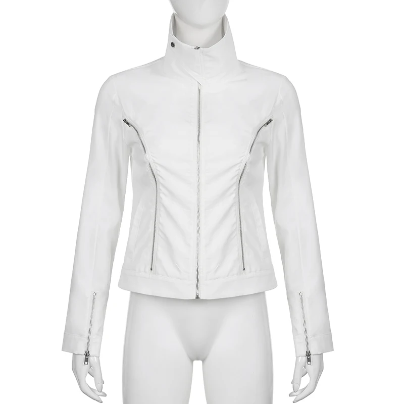 FUFUCAILLM-Chaqueta con cremallera para mujer, abrigo de manga larga con cuello vuelto, Top gótico, ropa de calle estilo Punk y2k, otoño
