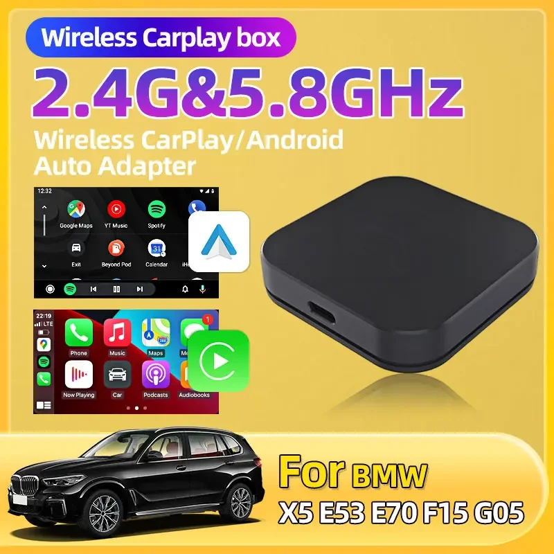 

For BMW X5 E53 E70 F15 G05 Wired to Wireless Car Wireless CarPlay Android Auto Wireless Adapter 2.4G&5.8Ghz WiFi BT Auto Connect
