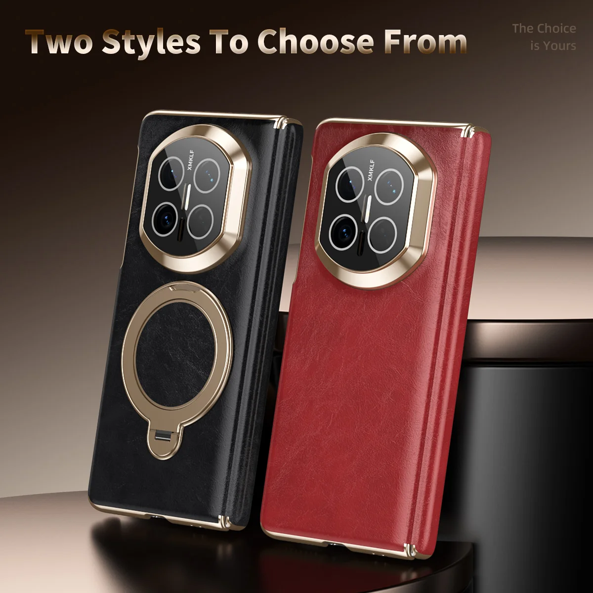 Funda de cuero con textura de cera de aceite avanzada para Huawei Mate X7 X6 X5, con bisagra central y soporte de protección de lente todo incluido