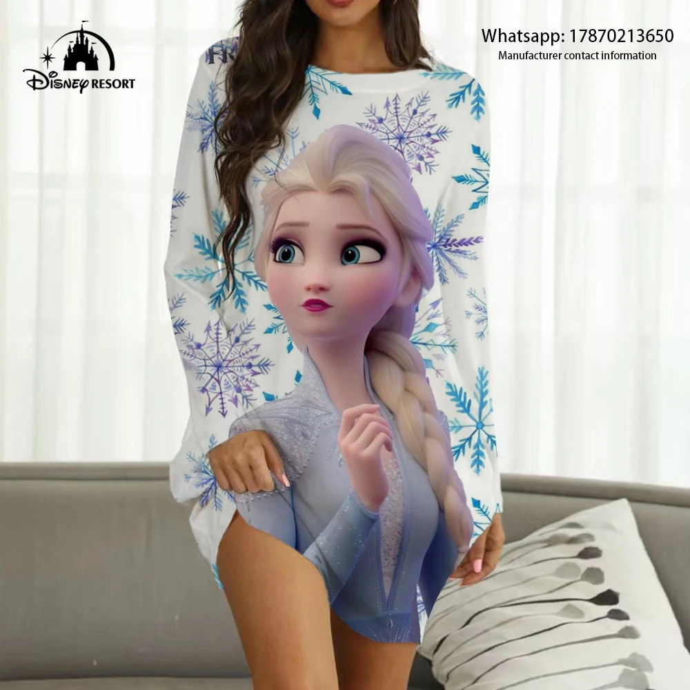 

Disney Brand Frozen Elsa Cartoon Print 2022 New Hot Sale Sweetheart Ladies Fall Fashion Casual Boho Homewear Y2K