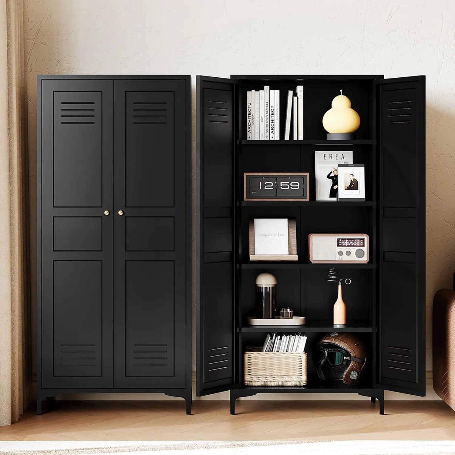 

Storage Cabinet with Feets-Metal Home Kitchen Pantry Cabinets with Doors and Adjustable Shelves,Organization Locker