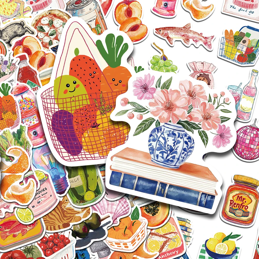

50/100pcs Cartoon Retro Objects Stickers Decals For Phone Scrapbook Skateboard Suitcase Refrigerator Graffiti Aesthetic Stickers