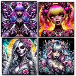 Amazing Gothic Cute Cartoon Girl Diamond Painting New 2024 DIY Full Diamond Mosaic Cross Stitch Halloween Gift For Home Decor