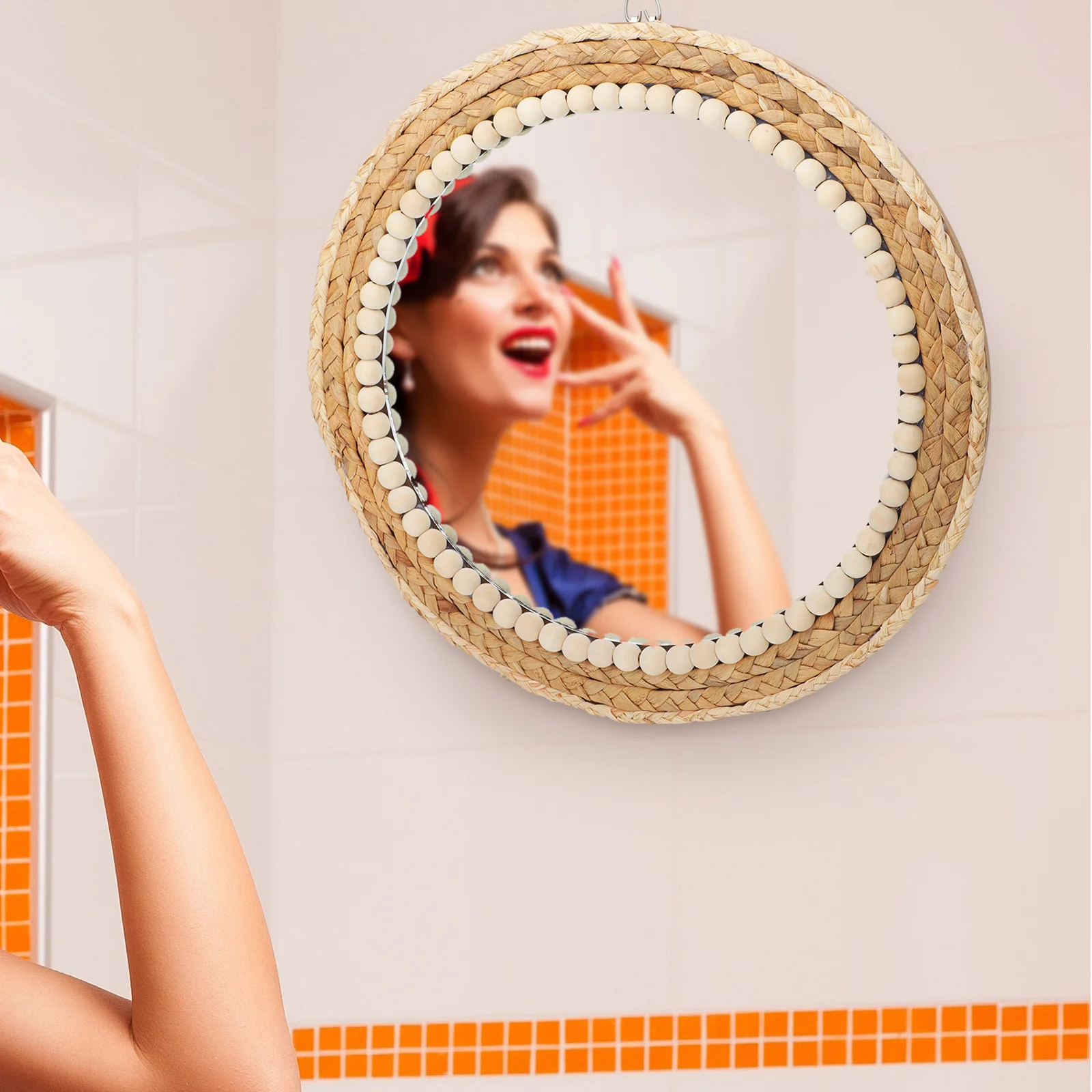

Straw Rope Wall Mirror Decorative Vintage Rustic Home Bedroom Living Room Office Circular Vanity Woven Non Fading Artistic