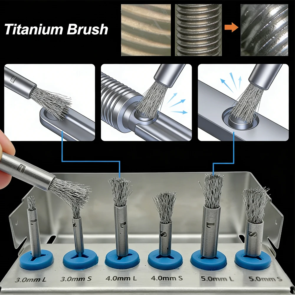 High Quality Titanium Dental Brushes 6 Pcs Set for Implant Cleaning and Peri-Implantitis Treatment