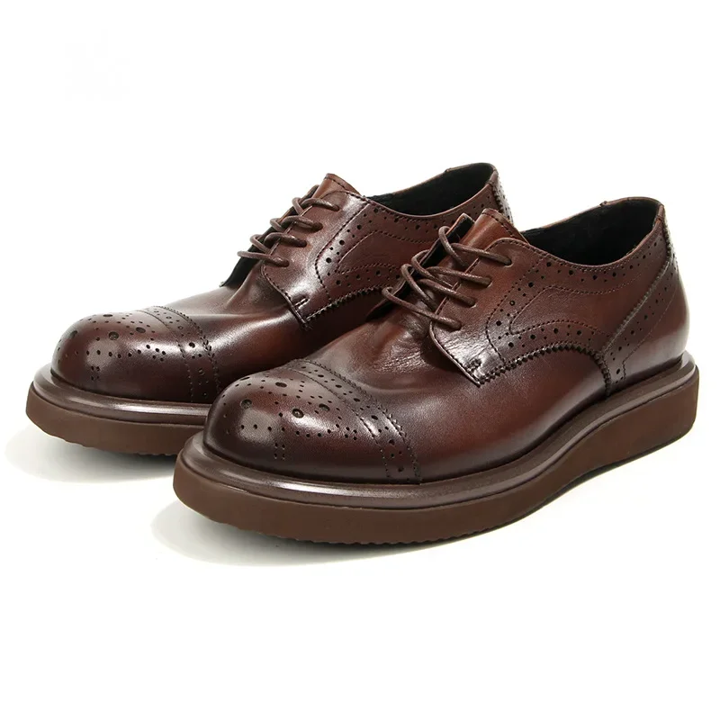 Designer Shoes Men's Top Layer Leather Thick Soled Shoes  Men Leather Original