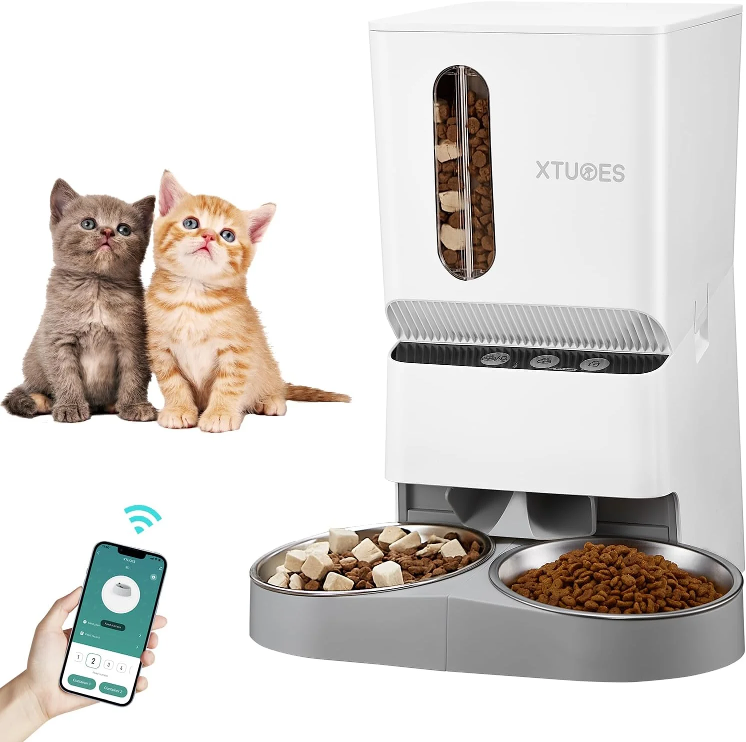 New Automatic Cat Feeder 5L Dry Food Dispenser With Diverter And 2 Stainless Steel Bowls Smart APP Timed Dog Bowl