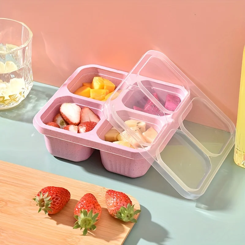 1pc Bento Boxes, Reusable Snack Container With 4 Compartments, Meal Prep Food  Container With Clear Lid, For Teens, Adults, And 