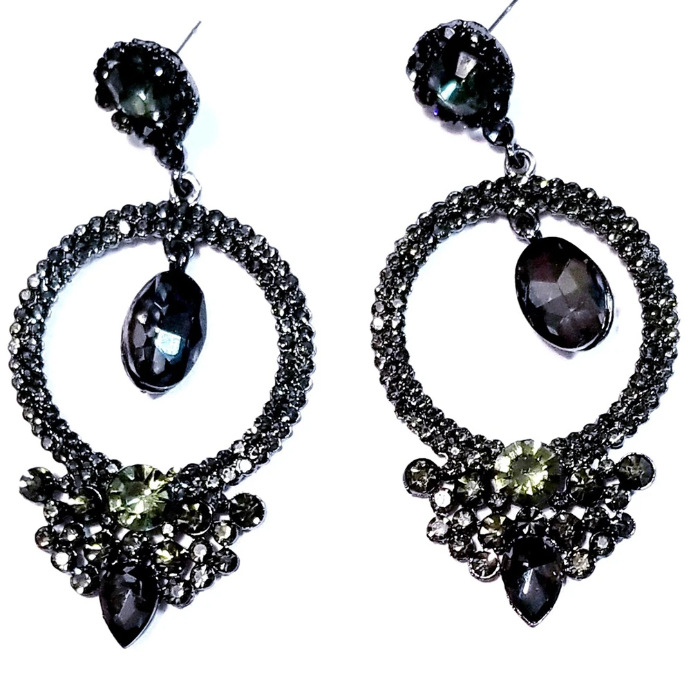 Stonefans Large Black Rhinestone Hoop Earrings for Women Water Drop Drag Queen Accessories Statement Dangle Earrings Jewelry