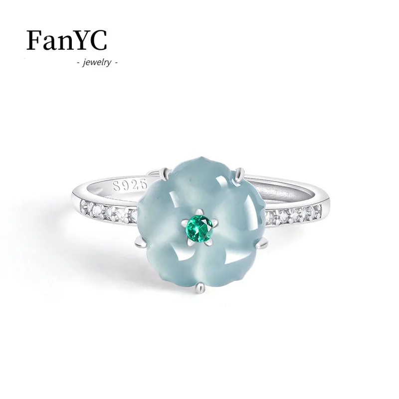 Natural Jadeite Blue Water Peach Blossom Ring Fashionable and Exquisite Ice-type Jade Adjustable Petal Ring A Gift for Ladies