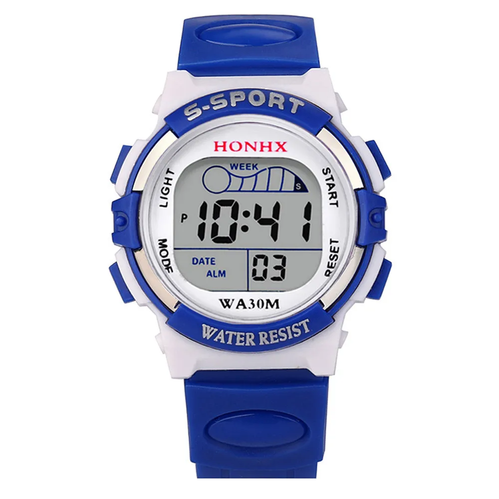 Montres de sport électroniques pour enfants, couleur lumineuse, cadran LED, étanche, réveil multifonction, pour garçons et filles