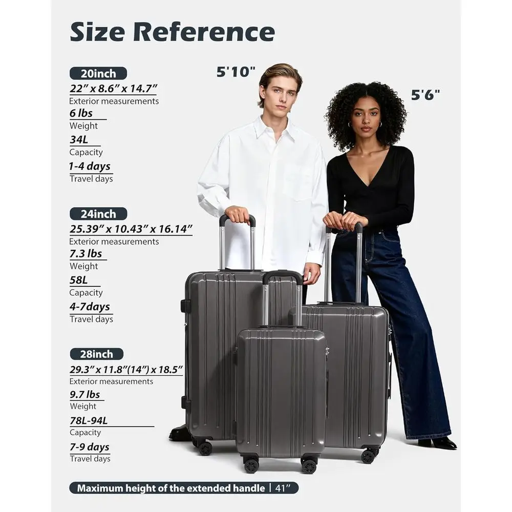 طقم حقيبة صلبة مكون من 3 قطع مع قفل TSA، خفيف الوزن، برتقالي #3